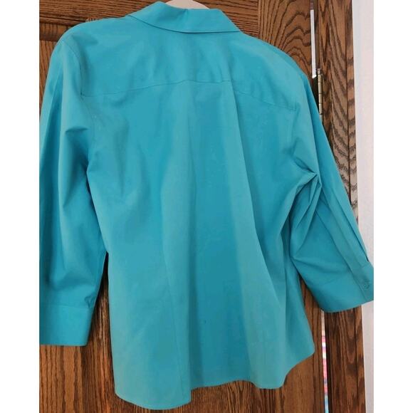 Alex Marie Blouse Long Sleeve Button Front Turquoise Wrinkle Free Stretch 14P - Picture 4 of 6